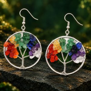 Boucles d'Oreilles Arbre de Vie 7 Chakras
