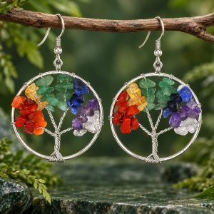 Boucles d'Oreilles Arbre de Vie 7 Chakras