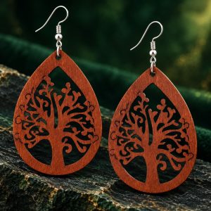 Boucles d'Oreilles Arbre de Vie Bois