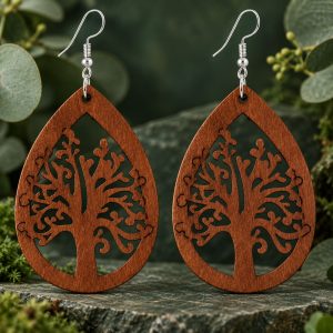Boucles d'Oreilles Arbre de Vie Bois