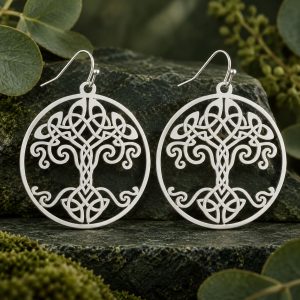 Boucles d'Oreilles Arbre de Vie Celtique Acier