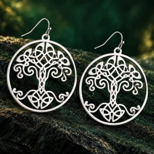 Boucles d'Oreilles Arbre de Vie Celtique Acier