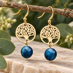 Boucles d'Oreilles Arbre de Vie Pierre Naturelle