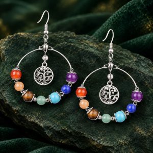 Boucles d'Oreilles Arbre de Vie à Perles Colorées
