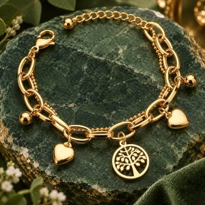 Bracelet Arbre de Vie & Cœurs Plaqué Or