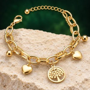 Bracelet Arbre de Vie & Cœurs Plaqué Or