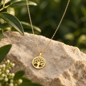 Collier Arbre de Vie Rond Chic Doré