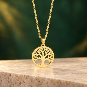 Collier Arbre de Vie Rond Chic Doré
