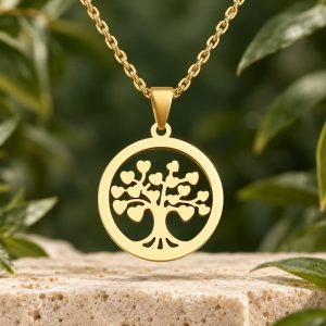 Pendentif Arbre de Vie Feuilles de Cœur