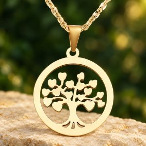 Pendentif Arbre de Vie Feuilles de Cœur