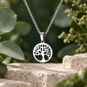 Pendentif Rond Arbre de Vie Acier