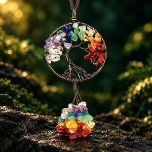 Porte Clé Arbre de Vie Pierres 7 Chakras