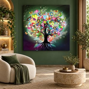 Tableau Arbre de Vie Papillons Colorés
