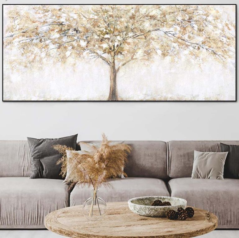 Tableau Arbre De Vie Abstrait Or & Noir – Toile Salle De Bain Chambre Salon 30x40cm