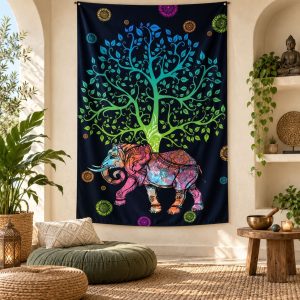 Tenture Arbre de Vie Éléphant Indien Multicolore