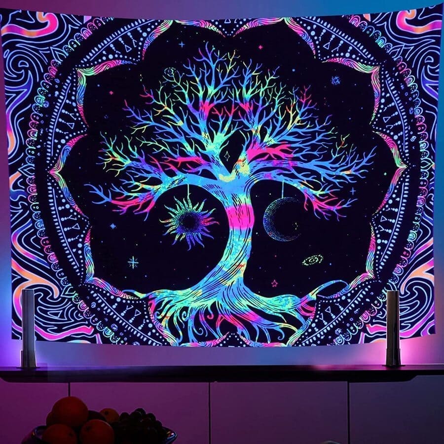 Tapisserie Murale Arbre De Vie Tie-dye Psychédélique - Tissu Déco Bohème 205x223 Cm, Idéal Chambre, Salon