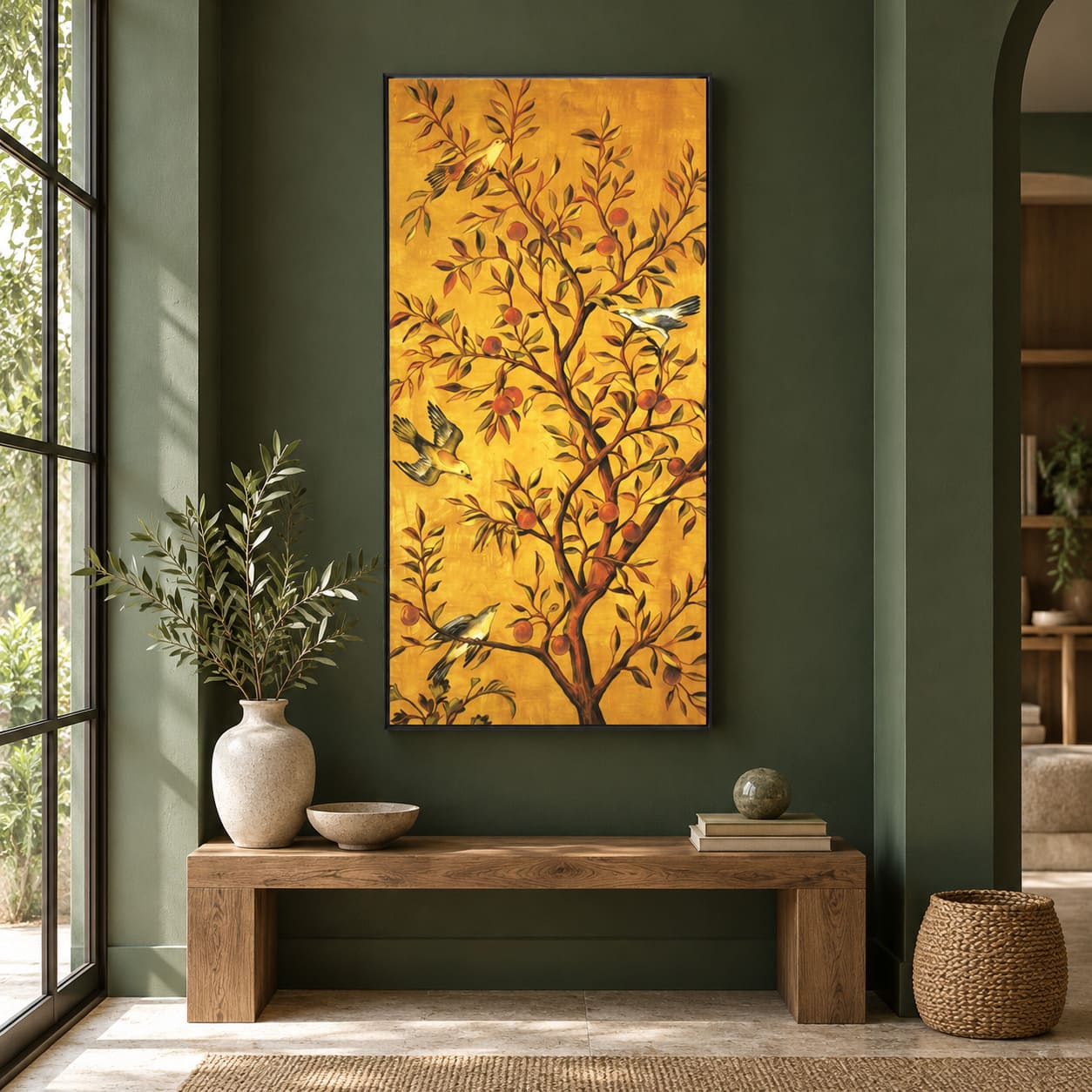 Toile Murale Arbre de Vie Jaune