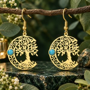 Boucles d'Oreilles Arbre de Vie et Croissant de Lune