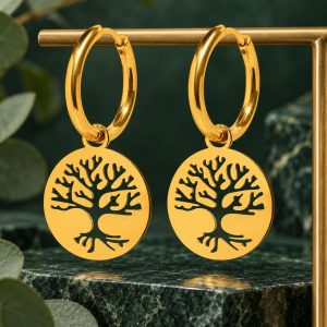 Boucles d'Oreilles Rondes Arbre de Vie