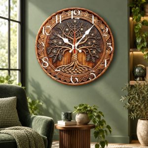 Horloge Ronde Bois Arbre de Vie