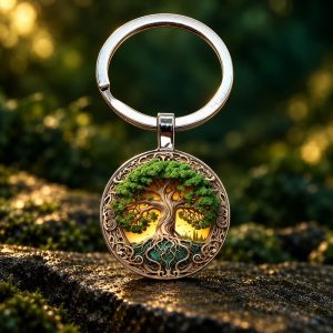 Porte-Clé Rond en Verre Arbre de Vie